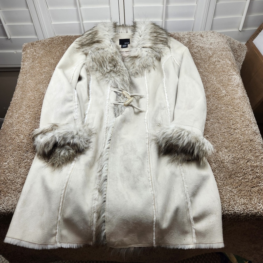 a.n.a. A New Approach Womens XL Coat Ivory Faux Fur Lined Long Trench NWT